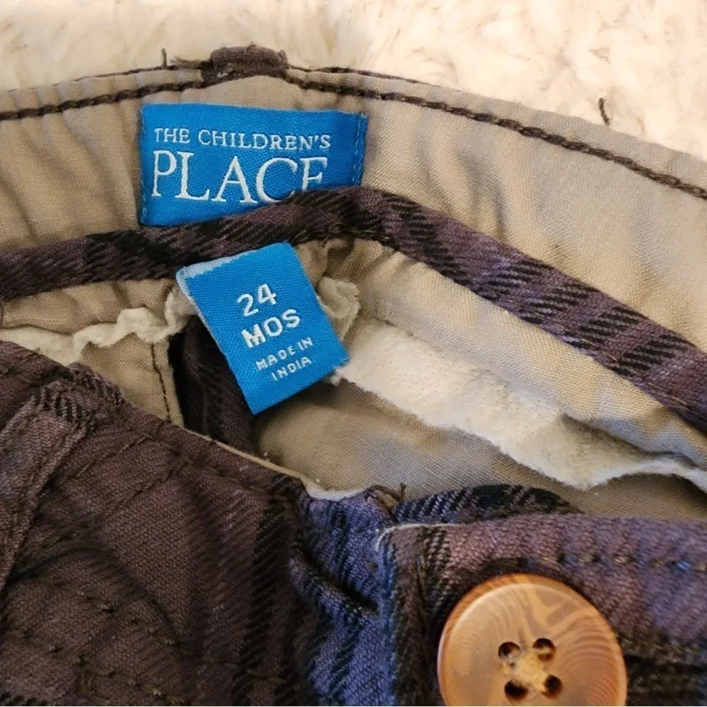 Kid's 24M The Children's Place Plaid‎ Shorts Black Button Holiday Preppy